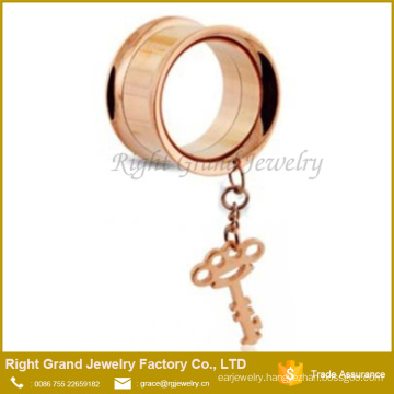 Stainless Steel Gold plated Dangle Key Double Flared Ear Tunnel